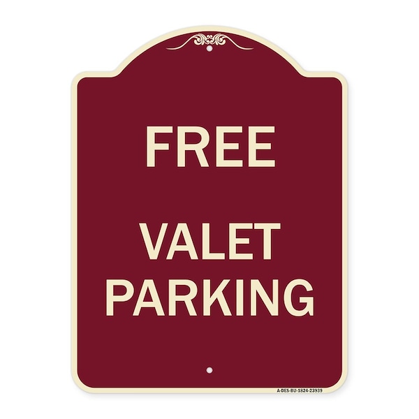 Signmission Designer Series Free Valet Parking, Burgundy Heavy-Gauge Aluminum Sign, 24" x 18", BU-1824-23939 A-DES-BU-1824-23939 - main